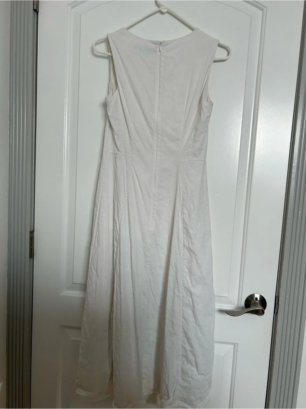 Theory Seamed V-Neck White Linen Blend Midi Dress Size 4 chic preppy summer - Picture 4 of 16